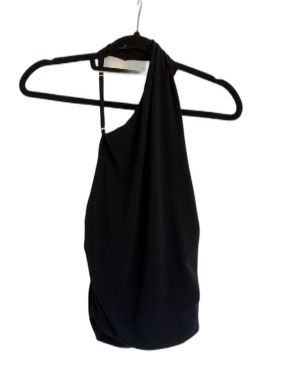 Black One Shoulder Ruched Halter Top - Picture 2 of 4